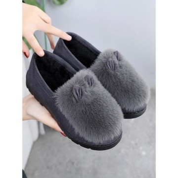 新款毛毛鞋女加絨冬季外穿懶人鞋豆豆鞋女厚底保暖百搭棉鞋女防滑