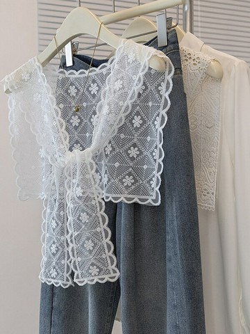 法式可愛蕾絲花邊絲巾可做腰帶女春季新款甜美海軍領披肩搭配襯衫【木屋雜貨】