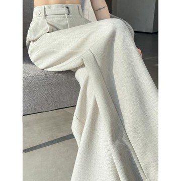白色亞麻西裝褲子女夏季薄款2025新款高腰寬松直筒冰絲闊腿褲垂感