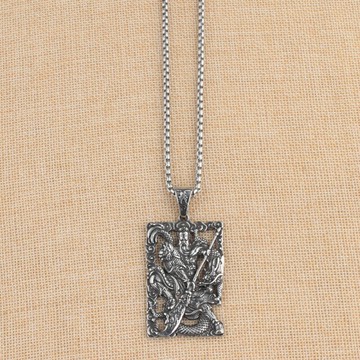 全鈦鋼關公鏤空雙面精雕吊墜男士方牌項鏈武財神關羽毛衣鏈掛件