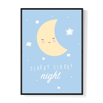 熟睡的小月亮 星星之夜牆面裝飾畫  30 x 40cm  木色