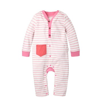 長袖連身衣 簡約條紋 前開扣 男寶寶 女寶寶 爬服 哈衣 Augelute 70031