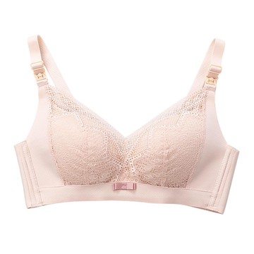 JoyNa - 深V蕾絲哺乳內衣 寬邊集中無鋼圈 上開扣-膚色