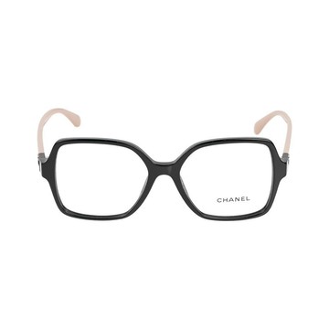 CHANEL 撞色CC Logo 方框眼鏡(黑色米色) 55mm
