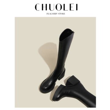 v口法式不過膝長筒靴女秋冬新款小個子增高騎士靴黑色高筒靴長靴