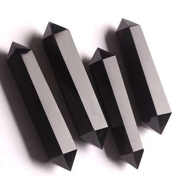 千琪黑曜石六棱柱取材大自然擺件雙尖水晶柱能量礦石原石飾物