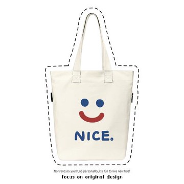 笑臉帆布包包日系可愛單肩女學生手提布袋夏天小眾文藝大容量簡約