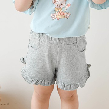 TONGMO - 純棉腰鬆緊荷葉邊短褲-灰色