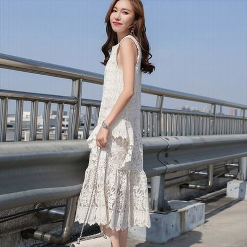 レースフリルノースリーブロングワンピース レースレディース Lace Ladies フリルノースリーブロング