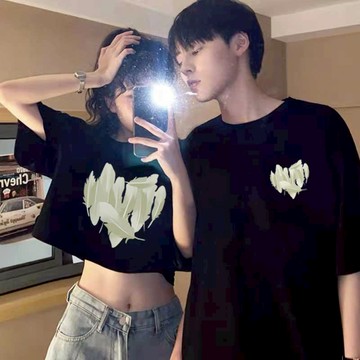 夏季T恤 韓系ins潮流圓領流行短袖 時尚寬鬆新款街頭五分袖 圓領T恤 情侶裝 情侶休閒短袖