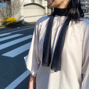 Ballett 閃耀金屬光澤迷你絲巾 黑色 日本製 外出 派對 婚禮 女仕 保暖 防曬 禮物 贈禮