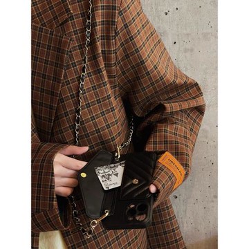 ins簡約輕奢菱格適用iphone15手機殼斜挎14promax零錢包蘋果13手提12pro鏈條iphone11皮質15pro高級感潮牌女