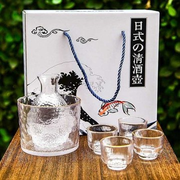 日式錘紋酒杯酒具清酒壺清酒杯玻璃小酒杯家用白溫酒壺日式風套裝