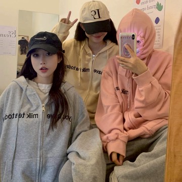 連帽衛衣開衫女薄款年秋季新款潮設計感寬松bf慵懶風外套