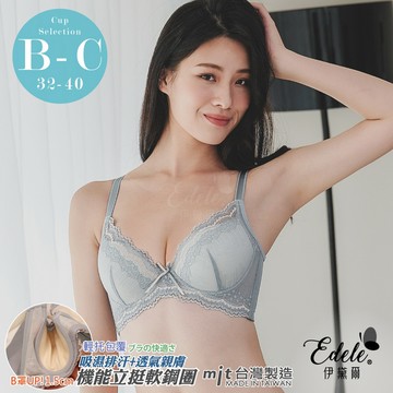 【伊黛爾】溫妮費德軟鋼圈集中釋壓機能內衣*配褲須加購 B/C罩 32-40 (灰)-【7036】