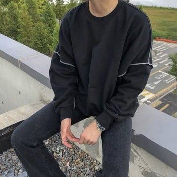 【PAGANS STORE】韓國 反車線 素面 純棉 寬鬆 落肩 長袖 衛衣 大學Tee (3 color)