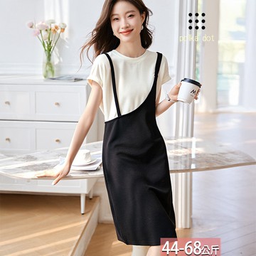 假兩件圓領吊帶撞色拼接連衣裙 M-2XL【725631X】【現+預】☆流行前線☆