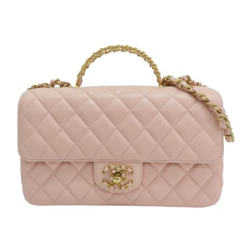 CHANEL 香奈兒 粉色 羊皮 Handle Flap 鍊帶 肩背包 金扣 AS4530 【二手名牌BRAND OFF】