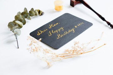 客製化 全手繪原稿 英文書法明信片 生日卡