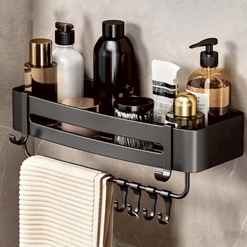 太空鋁置物架 四方籃帶桿  31.9 x 12 x 4.4cm  黑色  1個