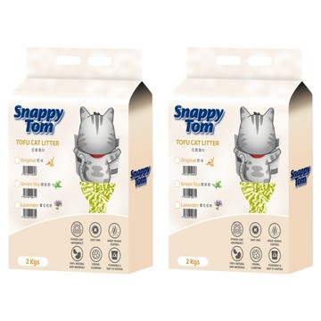 Snappy Tom 幸福貓 豆腐貓砂 海綿般吸水性 低粉塵 包覆臭味 100%天然原料 快速凝結 遇水即溶可沖馬桶  2包  2kg  綠茶香
