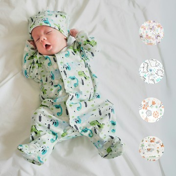 Augelute Baby 純棉長袖包腳連身衣 含嬰兒帽   50517