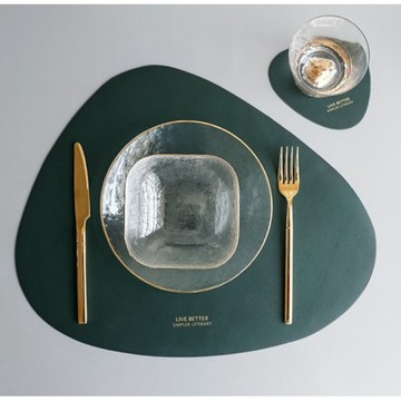 【出清品】74-1_E.City 北歐創意皮革防水餐墊杯墊 2件組, 餐墊45 x 37cm + 杯墊12.5 x 12