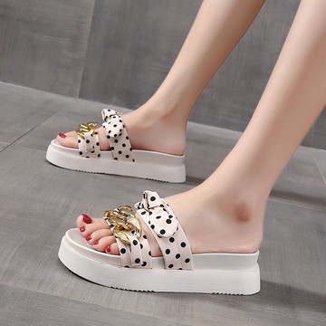 2021年夏季新款配裙子穿的海邊沙灘拖波點結厚底涼拖鞋女外穿