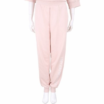 Emporio Armani 字母鷹標印花粉色羅紋鬆緊刷毛運動褲(女款)