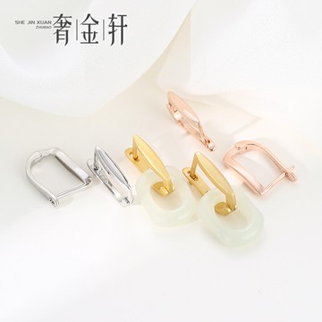 S925純銀平安扣耳環空托女古法銀耳墜托18K沙金diy和田玉碧玉耳托