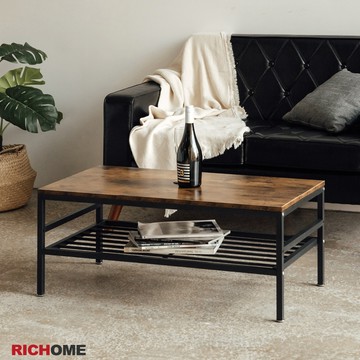 RICHOME 工業風雅緻茶几(長90CM)(層架可調) 茶几 桌子 書桌 辦公桌 邊桌 TA421