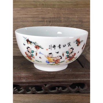 景樺椿陶瓷5英寸笑口常開米飯碗羅漢碗中式復古加厚白瓷碗釉上彩