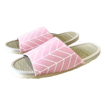 i Slippers 小清新 真草蓆室內拖鞋 台灣製造 真皮編織  粉色  M(23~25cm)  1雙