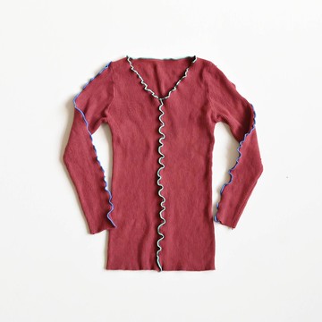 【蛋植物古著】秋天回憶對色滾邊針織古著上衣