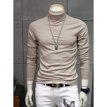 百尊2025新款春季絲光棉高領打底衫男士長袖T恤莫代爾體恤秋衣