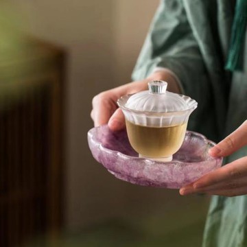 小白茶具//心緣堂琉璃壺承干泡盤粉彩海棠花影壺承蓋碗底座