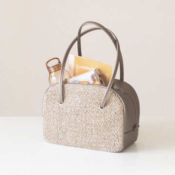 夏新品 保齡球包【金棕x自然色】水洗做舊編織xPU 單肩腋下/手提