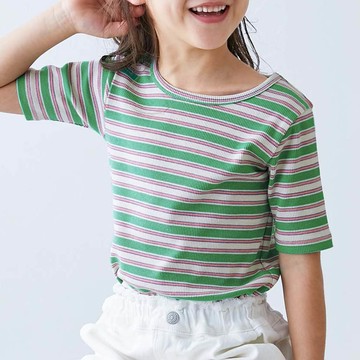 日本 devirock - 清爽夏日線條配色短袖上衣-翠綠