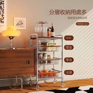 304不銹鋼沙發邊幾零食小推車置物架客廳移動茶幾廚房蔬菜收納架 c8141