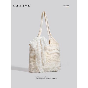 CAKJVG韓系小眾溫柔風休閑度假蕾絲編織包女2025新款高顏值托特包