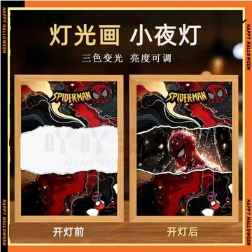新款發售蜘蛛俠嶄新之日小夜燈桌面家居擺件燈光畫相框裝飾擺件生日禮物