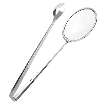 優思居 二合一不鏽鋼食物瀝油網夾 細密濾網 輕鬆濾渣  1支