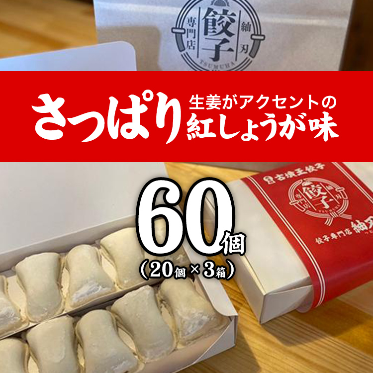 餃子 60個 餃子専門店 取り寄せ 焼餃子 20個×3箱 紅しょうが味 もっちり ジューシー 皮がパリッ 冷凍 ぎょうざ