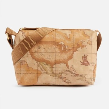Alviero Martini 義大利地圖包 PU尼龍郵差斜側背包25cm -地圖黃 父親節 七夕情人節