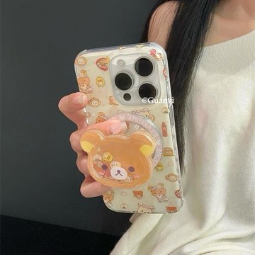 輕松熊搖搖樂磁吸支架適用蘋果16PROMAX/16手機殼14PRO/13mini可愛XR軟套iPhone15PRO/11PRO全包XR/78/SE防摔
