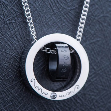 簡修行環環相扣項鏈女楞嚴咒黃財神吊墜男鈦鋼掛件飾品護身掛墜