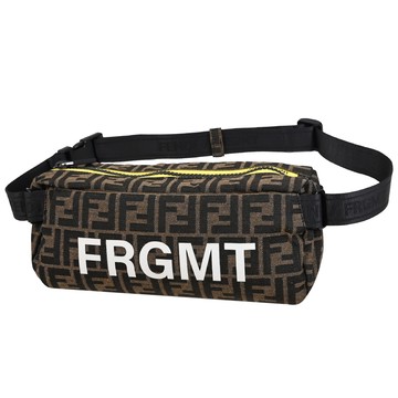 FENDI 7VA616 FRGMT 聯名系列織布胸口包/腰包.深咖/黃