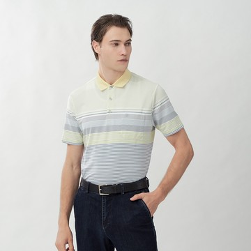 Pierre Cardin 男款 吸溼排汗定位條紋短袖POLO衫-黃色 (5267295-53)