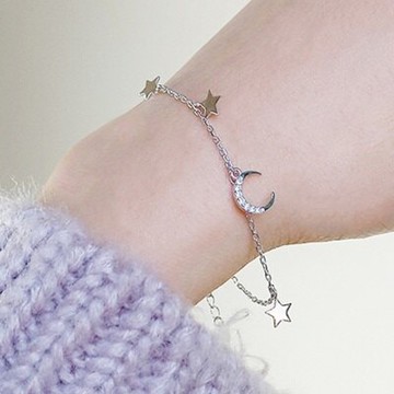 925純銀手鍊鑲鑽手環-星星月亮精緻閃耀女飾品73qq23【獨家進口】【米蘭精品】
