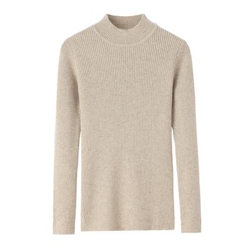 秋冬新款100%純羊絨女半高領抽條修身毛衣純色顯瘦保暖打底針織衫